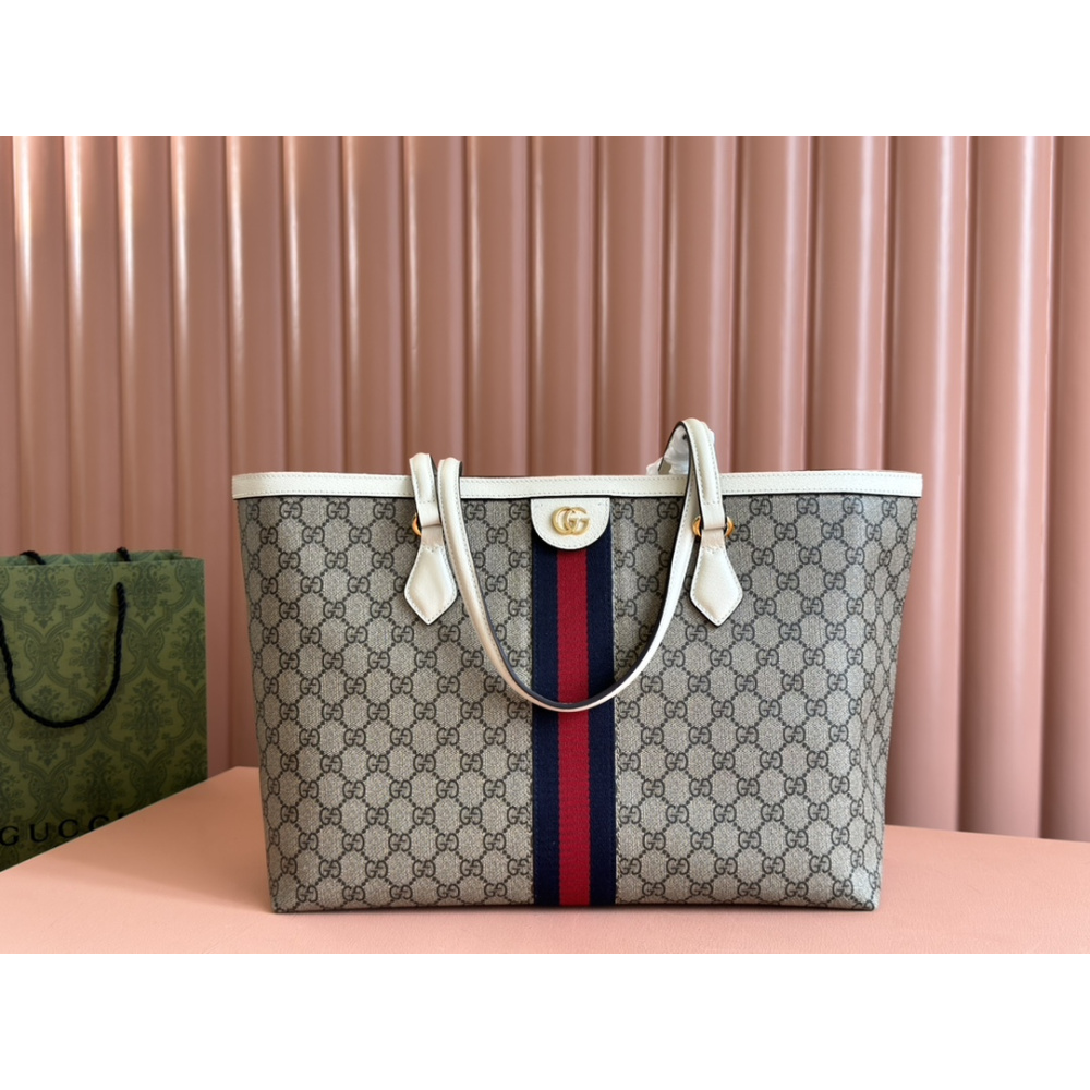 Bolsa Gucci Tote Ophidia GG Branca 38x28x14cm