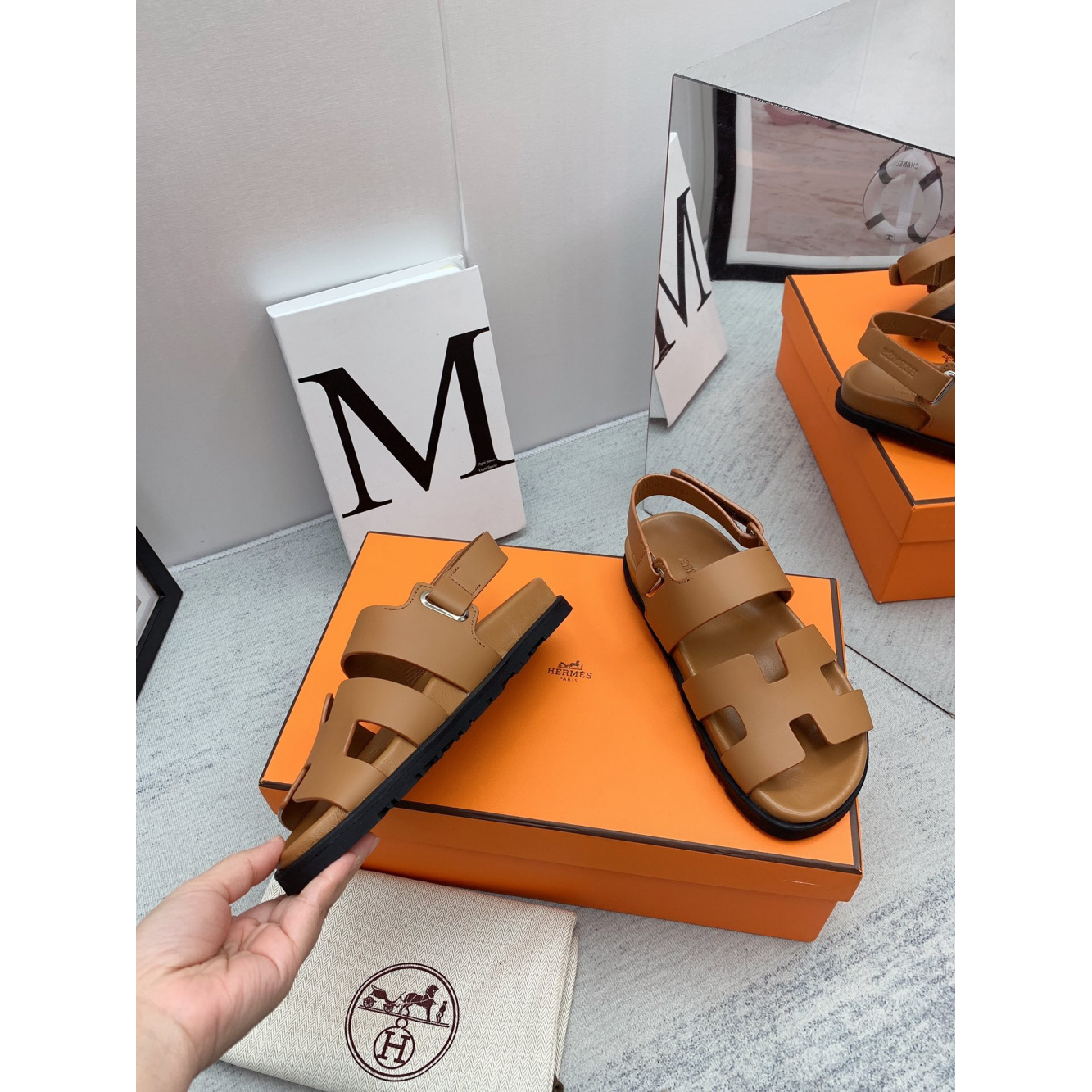 Sandália Hermès Genius em Couro Marrom