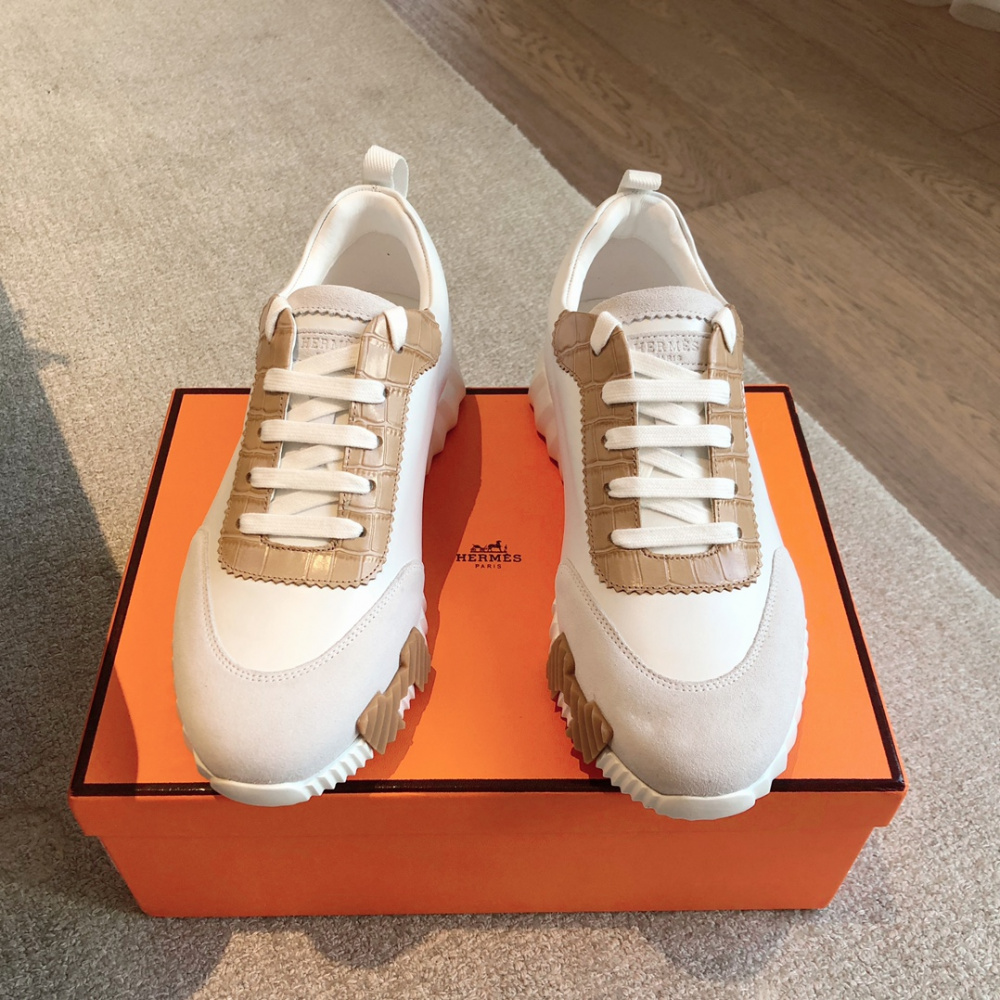 Tênis Hermès Bouncing Cinza/Off Logo Marrom