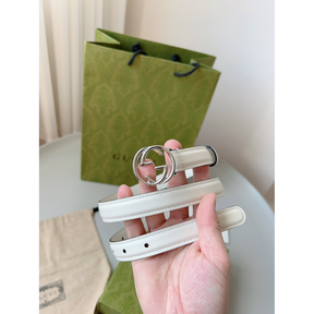 Cinto Gucci Couro Branco Ferragem Prata 2.0cm