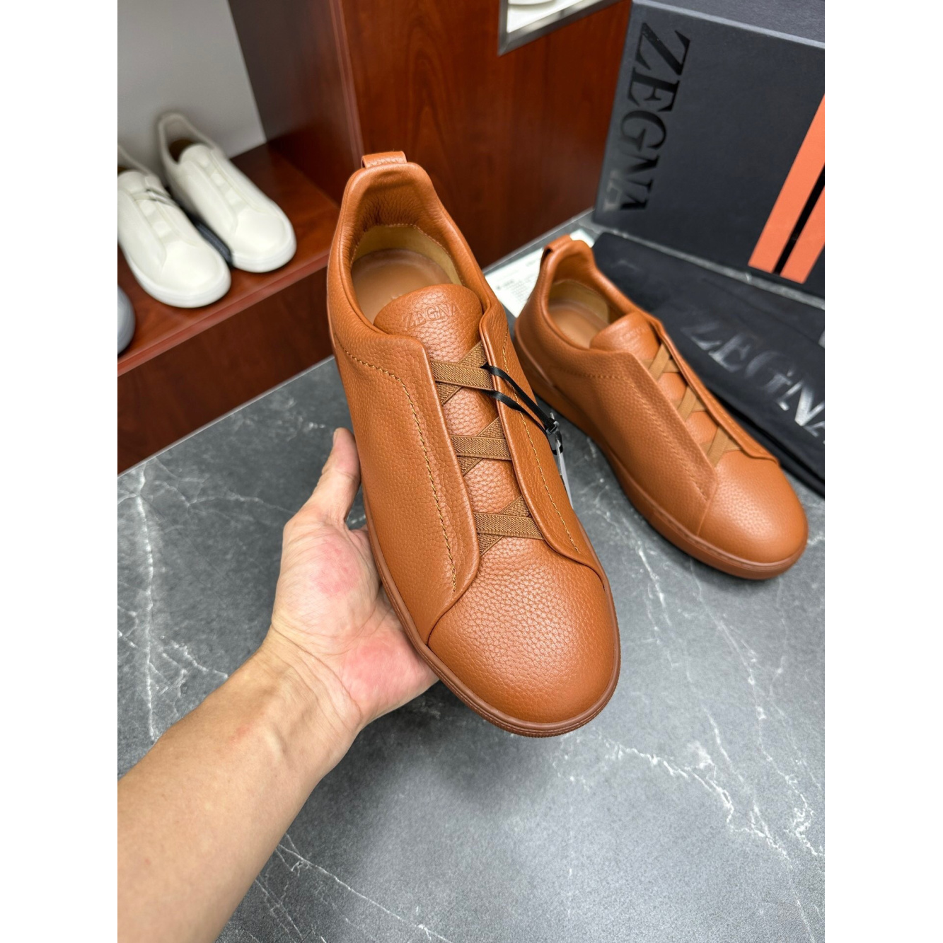 Zegna Triple Stitch em Pele de Veado Foliage-escuro
