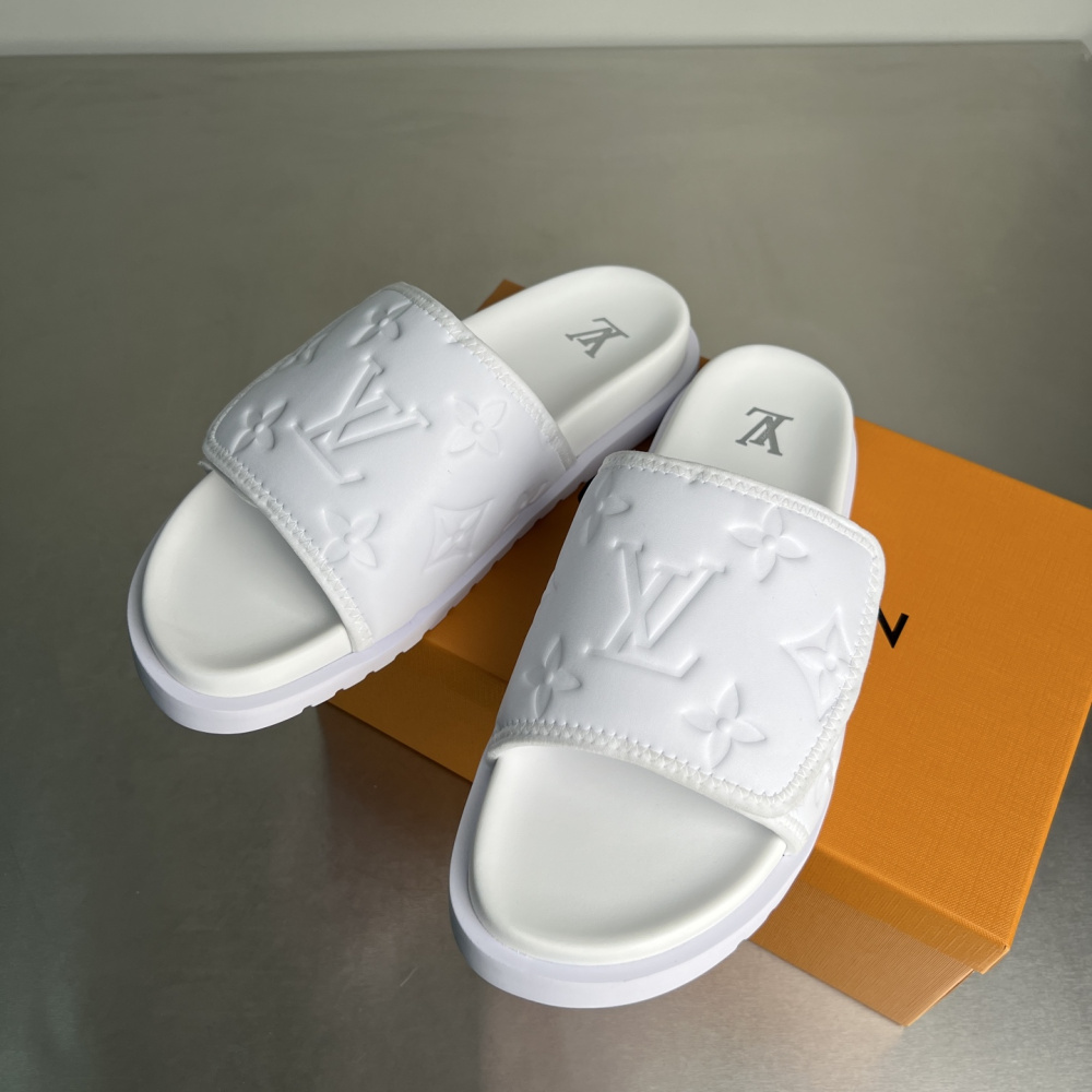 Chinelo Slide Louis Vuitton LV Mule Miami Monogram Maxi em relevo Branco Sandália