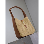 Bolsa Saint Laurent YSL Le 5 à 7 pequena flexivel em Ráfia e Couro 23×22×8.5cm