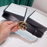 Cinto Gucci GG Couro Preto Ferragem Dourada 3.5cm