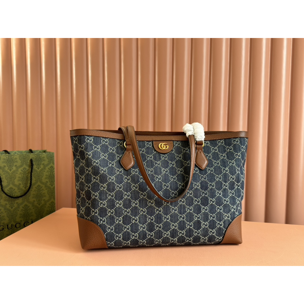 Bolsa Gucci Tote Ophidia Denim Azul 38x28x14cm
