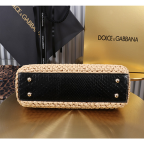 Bolsa Dolce & Gabbana Tote Elongated Sicily (2 tamanhos) Preto/Bege