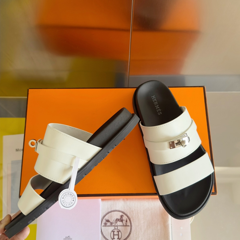 Sandália Hermès Jackson Couro Branco
