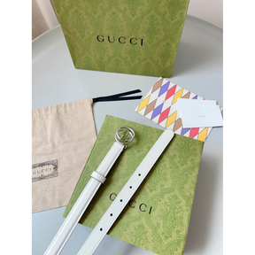 Cinto Gucci Couro Branco Ferragem Prata 2.0cm