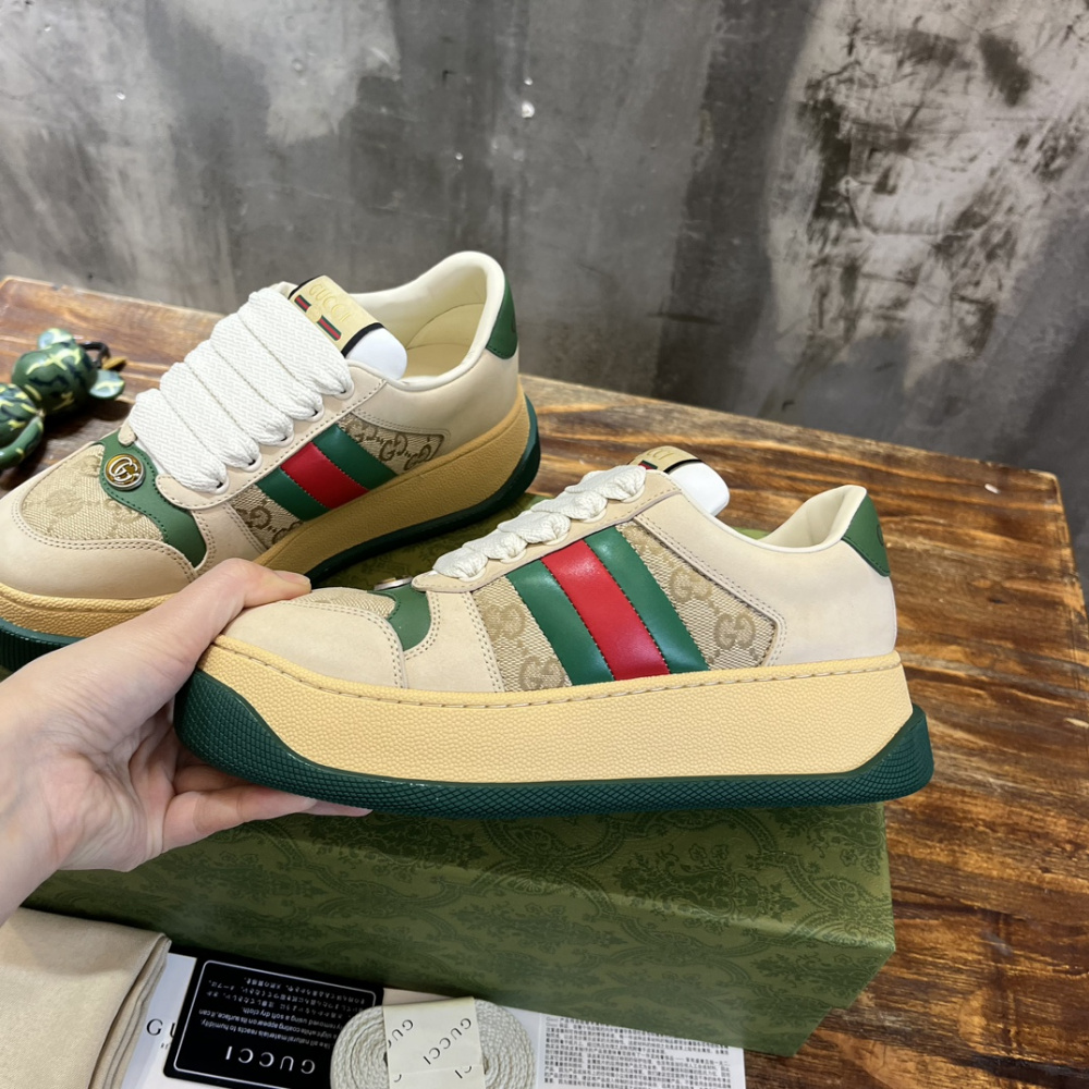 Tênis Gucci Screener With Web Couro Bege