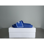 Chinelo Slide Versace Azul com escrita Branca