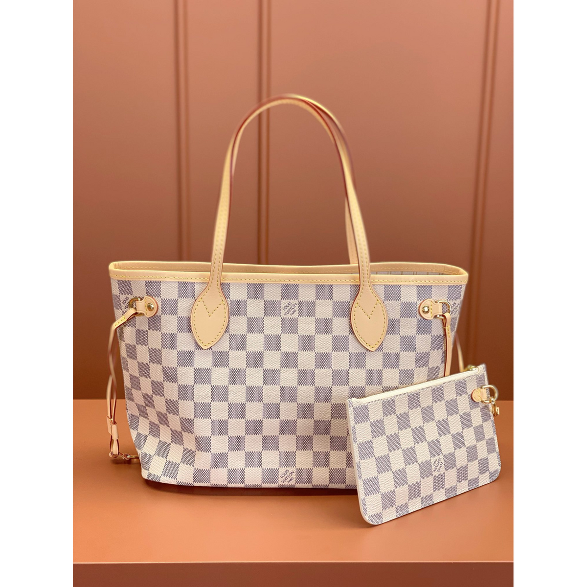 Bolsa Louis Vuitton Neverfull Damier Azur Canvas Interior Bege