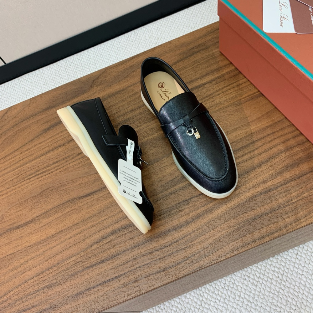 Summer Charms Walk Loro Piana Loafer Couro Preto