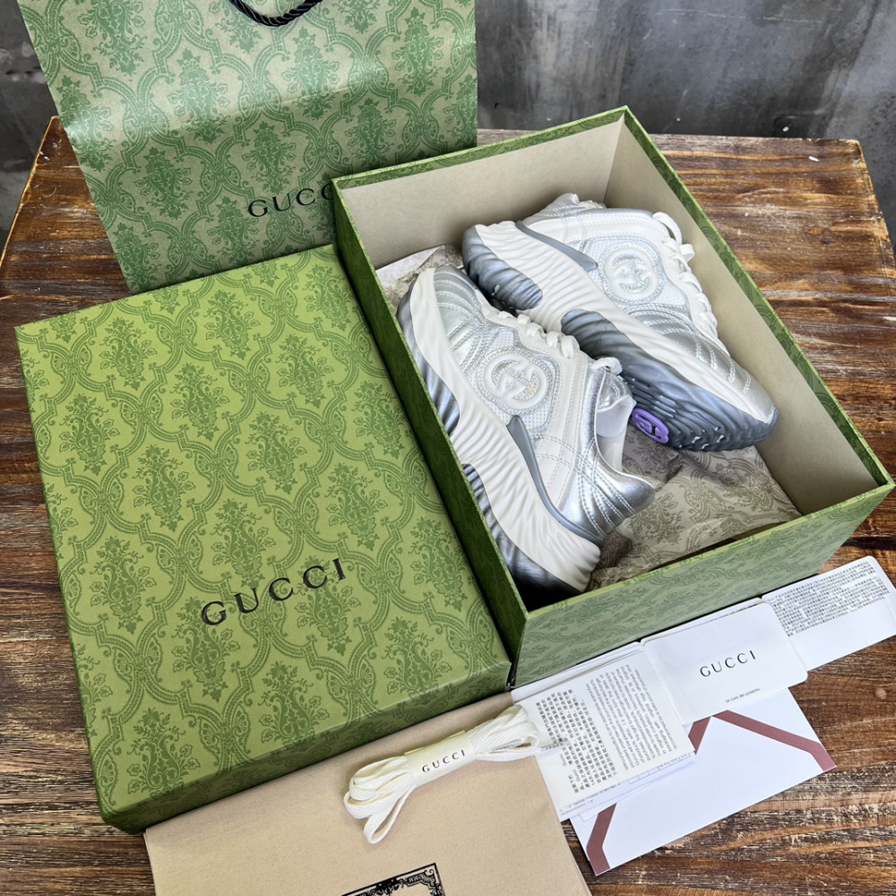 Tênis Gucci Ripple Couro Branco/Prata