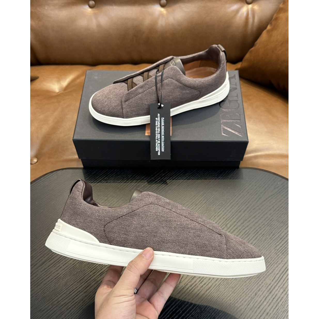 Zegna Triple Stitch em Tecido Marrom Caqui