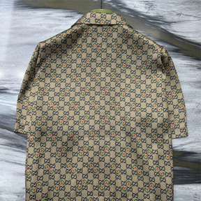 Camisa de Sarja de Seda com Estampa GG Horsebit Camelo e ébano