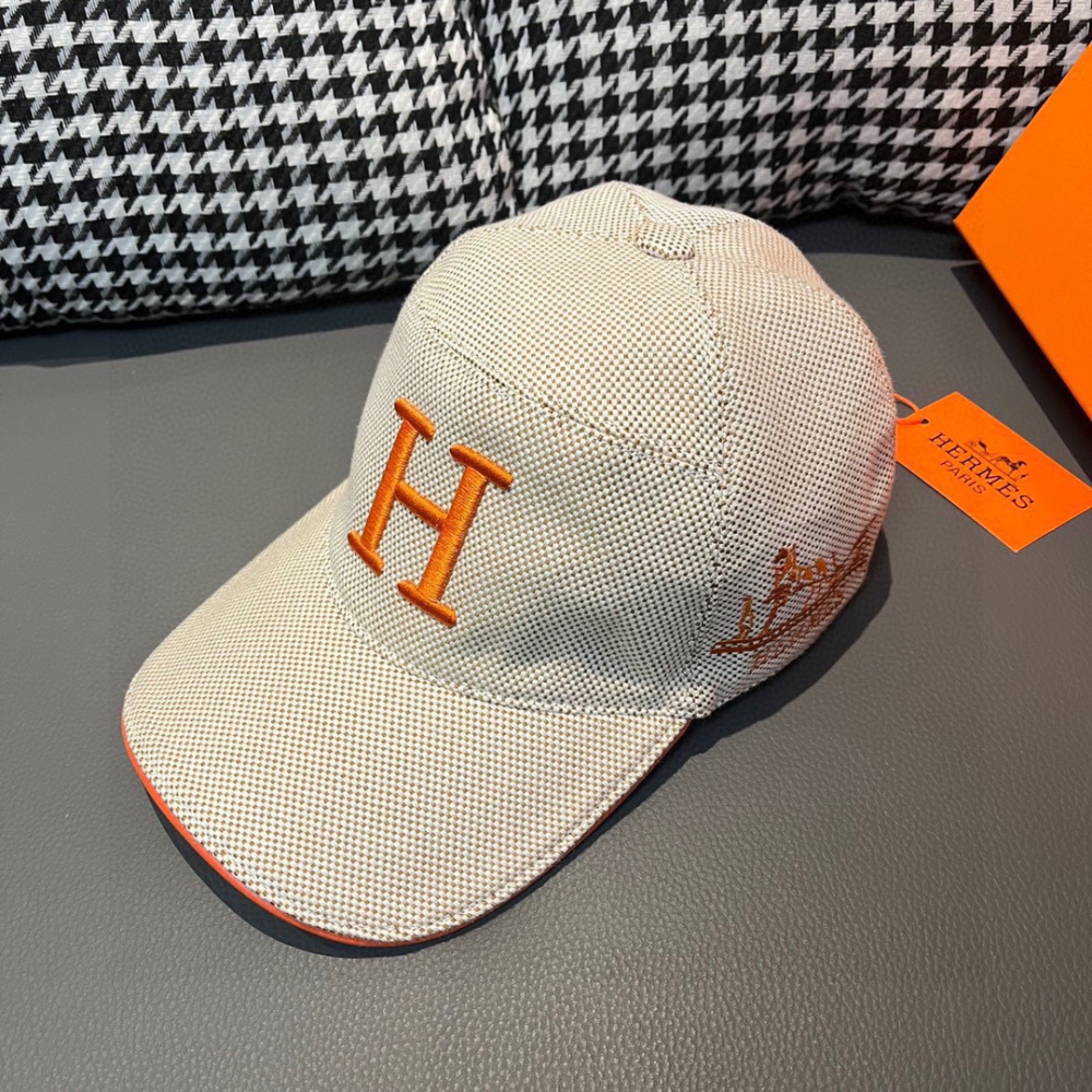 Boné Hermès Baseball Off/Laranja  Logo H