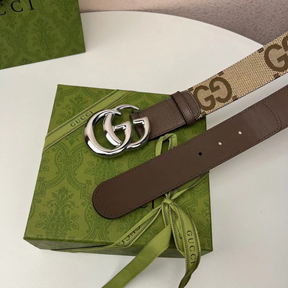 Cinto Gucci de Canvas GG Marmont Marron Ferragem Prata 4.0cm