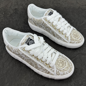Tênis Versace Barocco Greca de Jacquard Bege