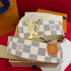 Cinto Louis Vuitton Initiales Reversível Damier Azur Ferragem Dourada 4.0cm