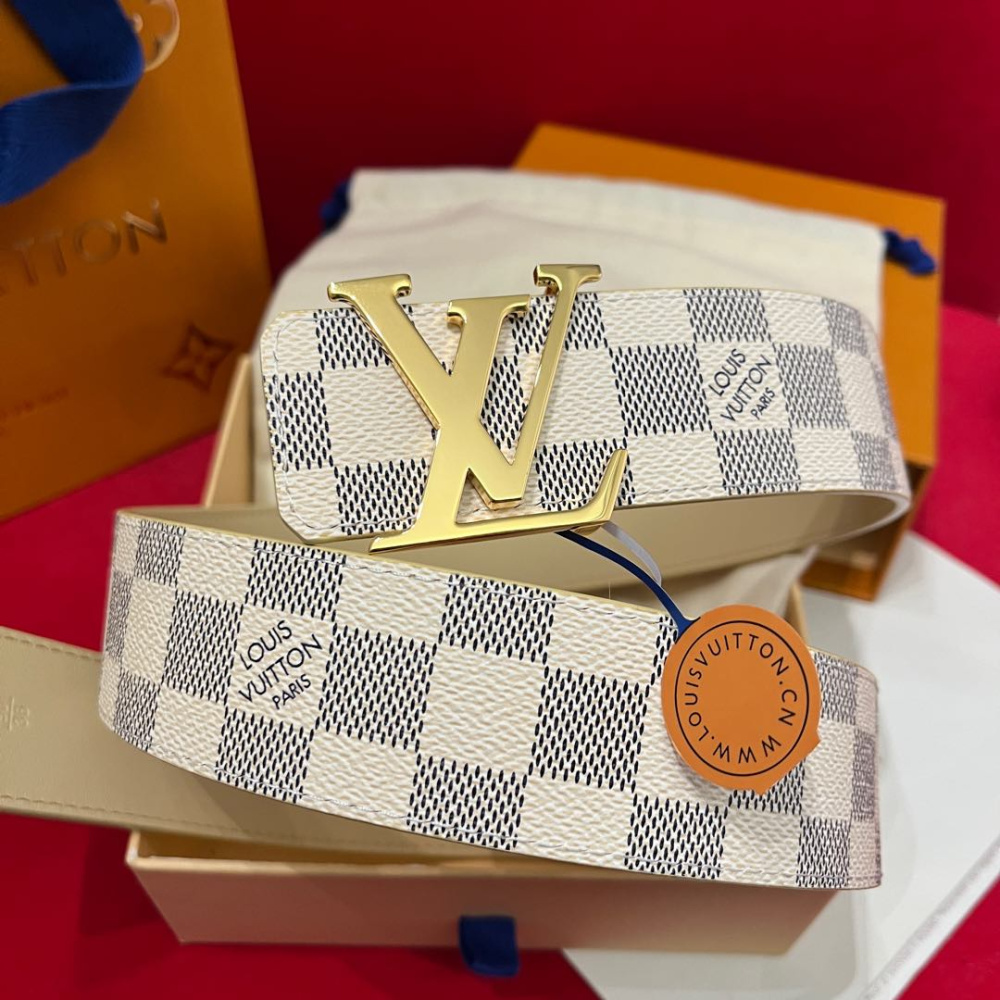 Cinto Louis Vuitton Initiales Reversível Damier Azur Ferragem Dourada 4.0cm