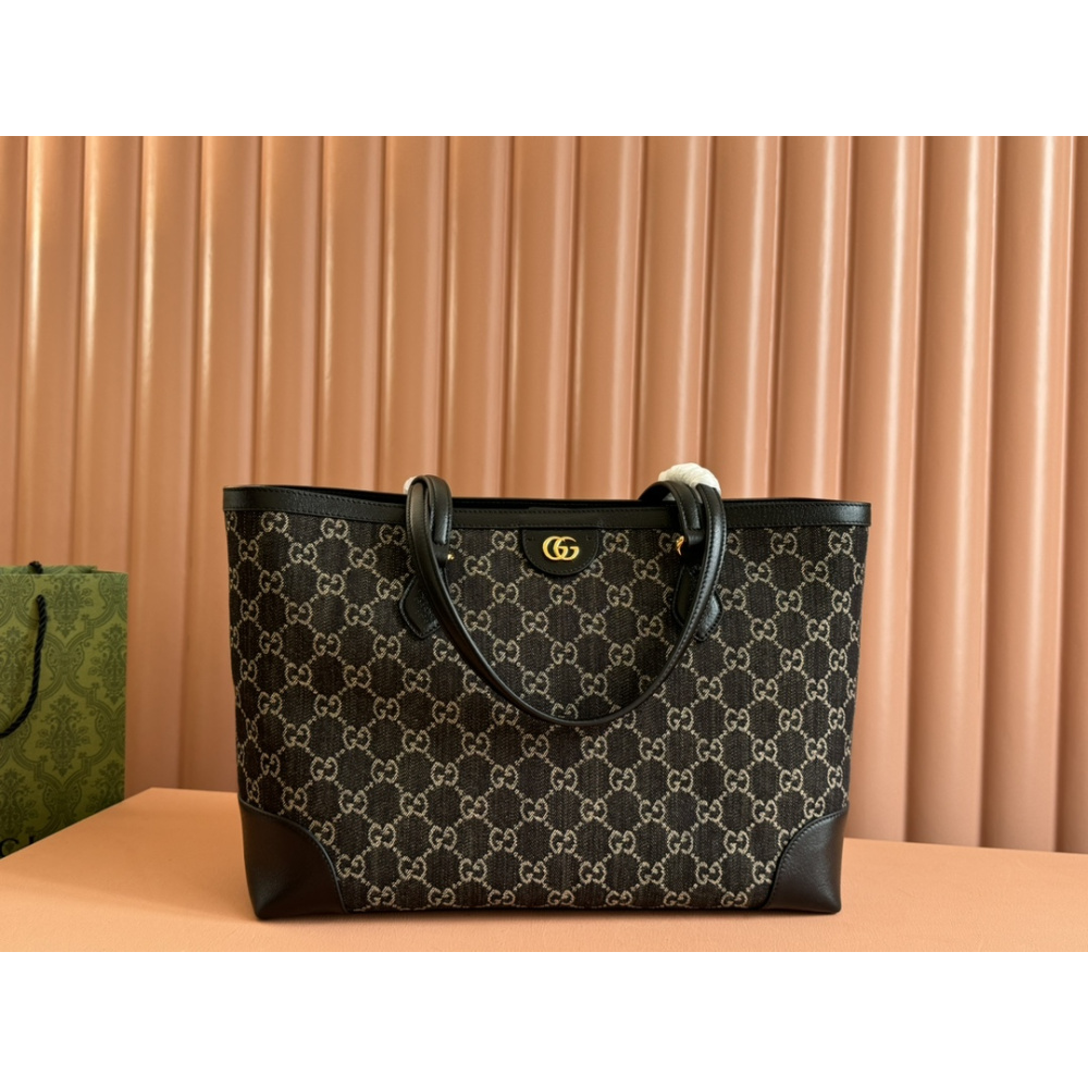 Bolsa Gucci Tote Ophidia Denim Preta 38x28x14cm