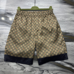 Conjunto Gucci Camisa e Bermuda Seda Azul e Bege