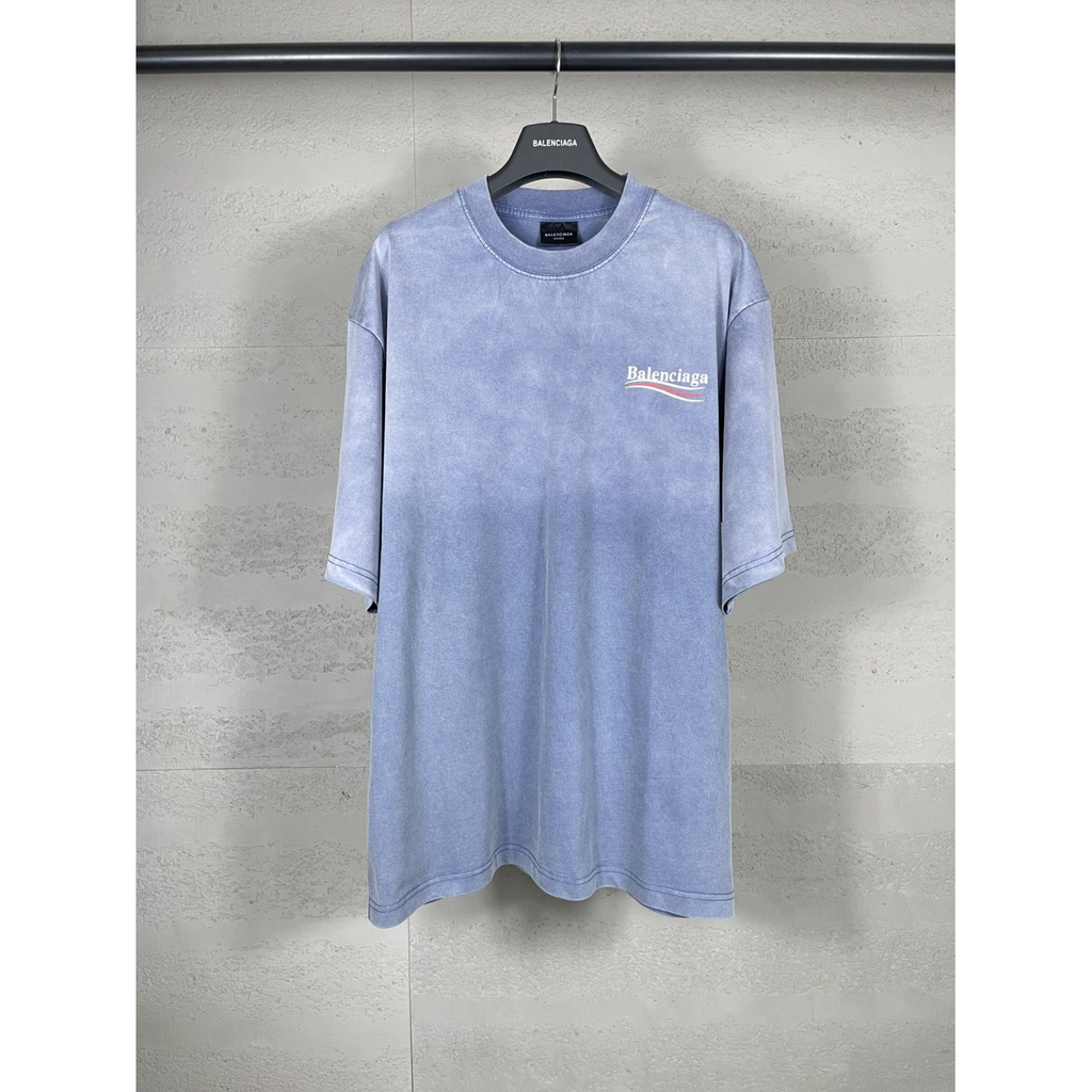 Camiseta de Algodão Balenciaga Political Campaign Medium Fit Azul desbotado