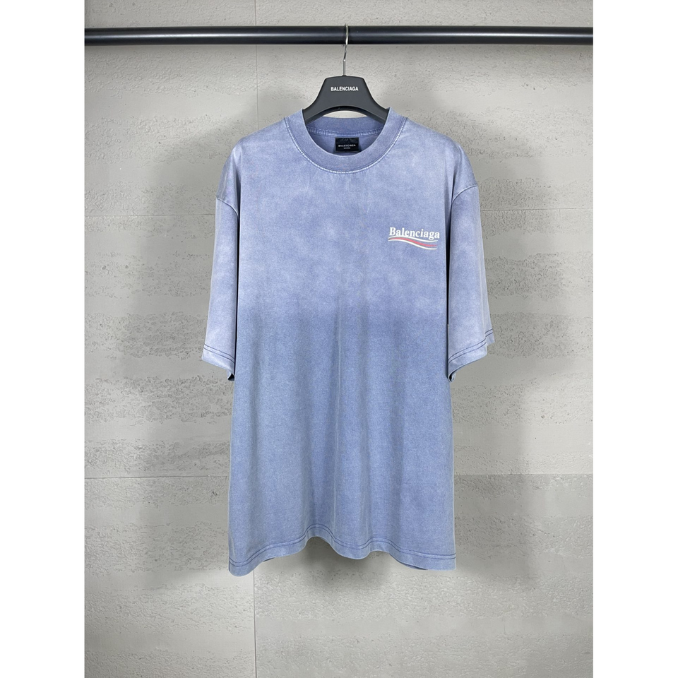 Camiseta de Algodão Balenciaga Political Campaign Medium Fit Azul desbotado
