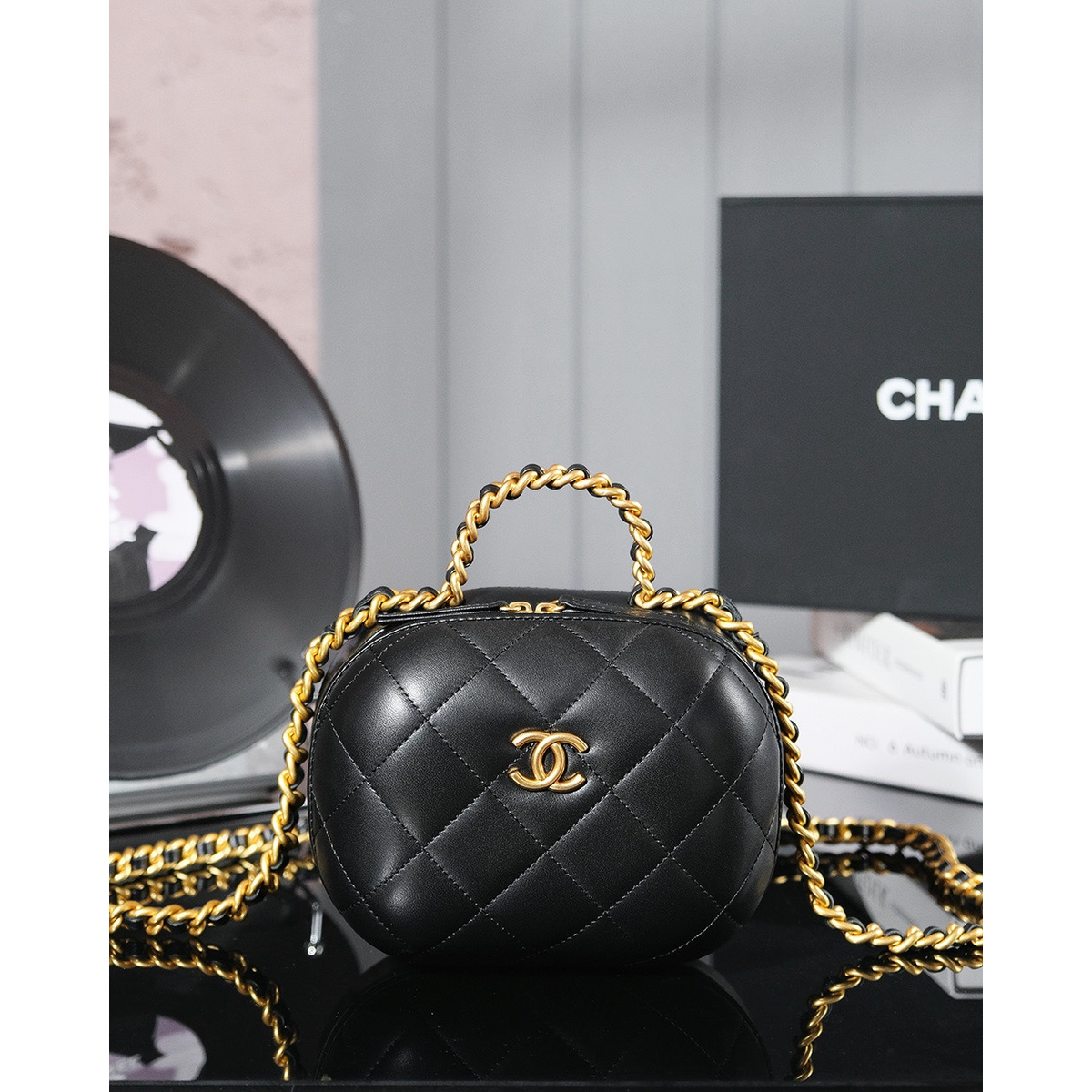 Bolsa Chanel Preta 13.5x16.5x10.5CM
