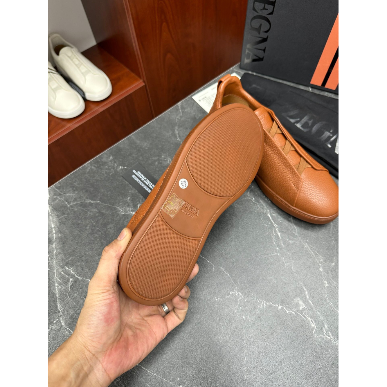 Zegna Triple Stitch em Pele de Veado Foliage-escuro