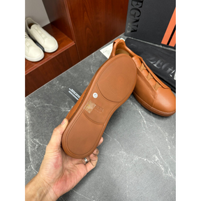 Zegna Triple Stitch em Pele de Veado Foliage-escuro