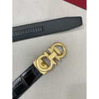 Cinto Salvatore Ferragamo Gancini Couro Croco Preto Fivela Dourada 3,5cm