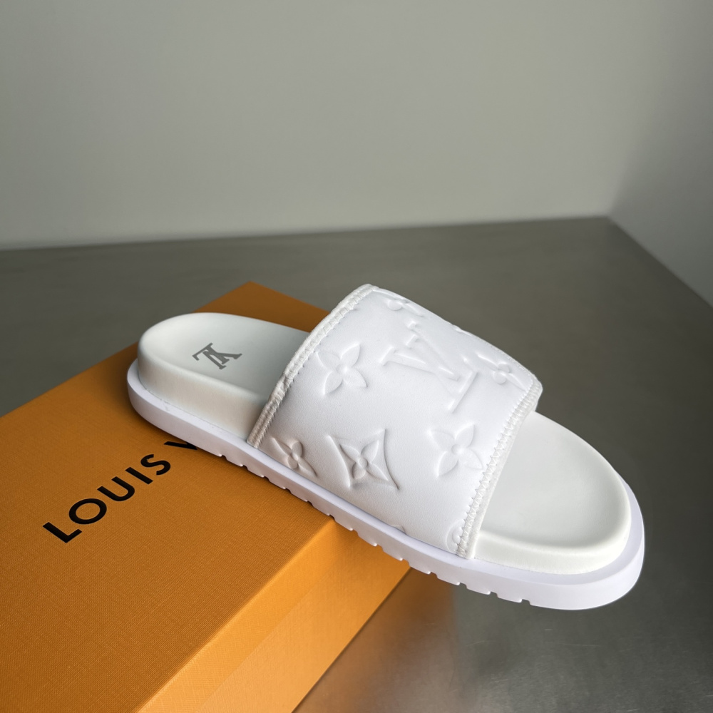 Chinelo Slide Louis Vuitton LV Mule Miami Monogram Maxi em relevo Branco Sandália