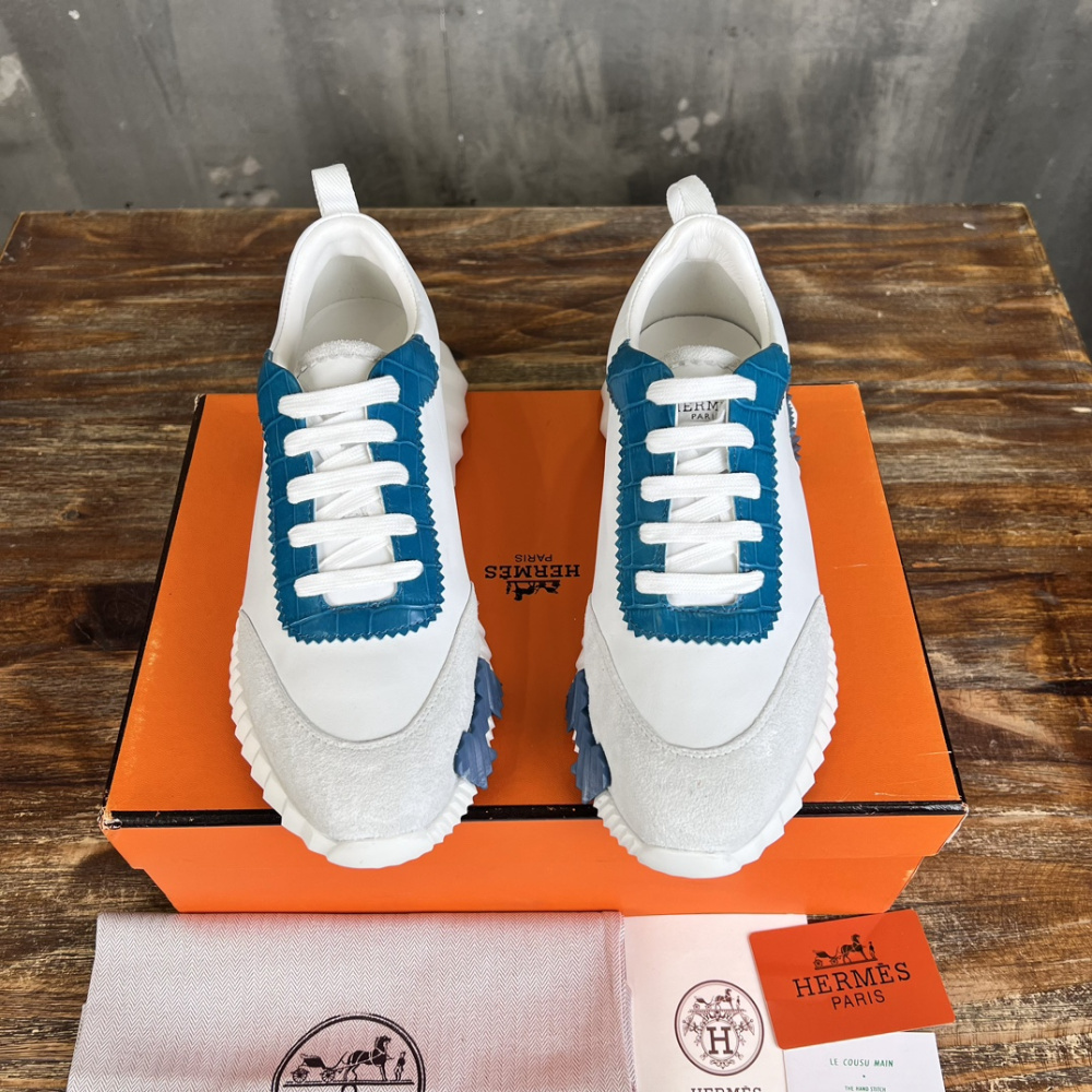Tênis Hermès Bouncing Couro Branco/Azul
