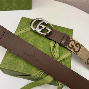 Cinto Gucci de Canvas GG Marmont Marron Ferragem Prata 4.0cm