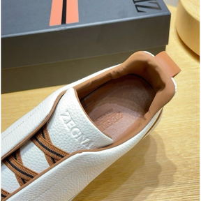 Zegna Triple Stitch em Couro Branco/Laranja