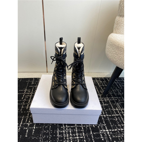 D-MAJOR ANKLE BOOT BLACK CALFSKIN WITH BLACK AND BEIGE CANNAGE TWEED