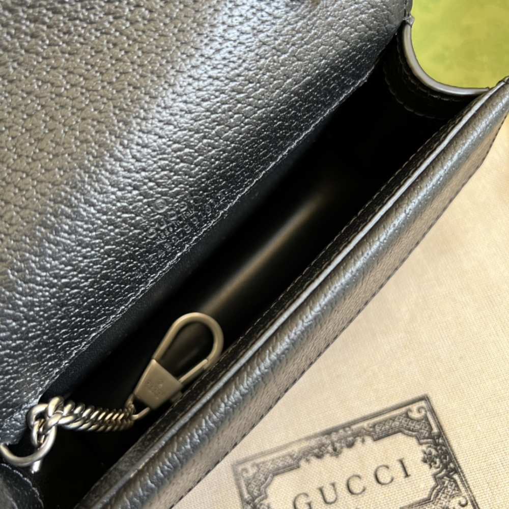 Bolsa Gucci Dionysus Estampa GG Preta Denin Super Mini 16.5x10x4cm