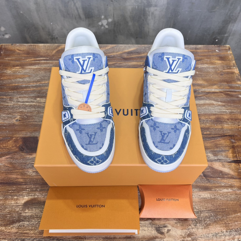 Tênis Louis Vuitton LV Trainer Tecido Azul/Branco