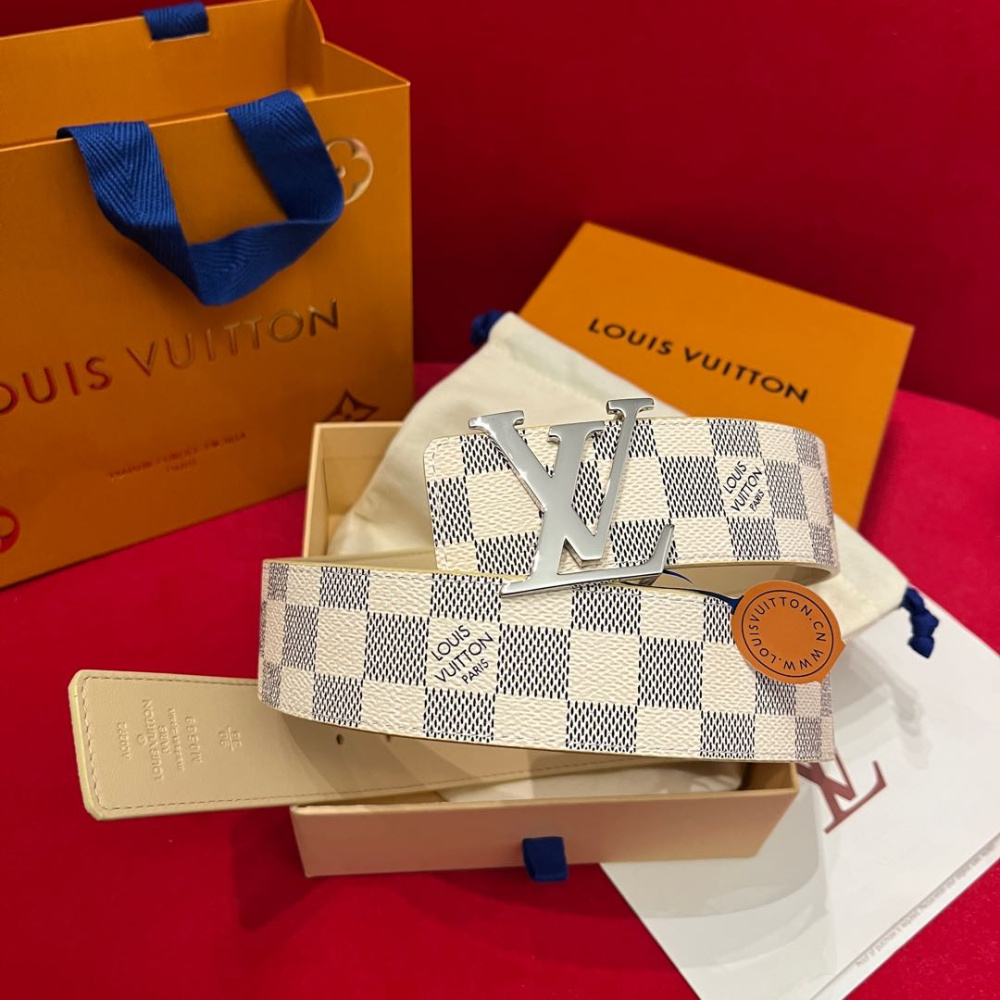 Cinto Louis Vuitton Initiales Reversível Damier Azur Ferragem Prata 4.0cm