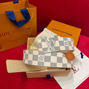 Cinto Louis Vuitton Initiales Reversível Damier Azur Ferragem Prata 4.0cm