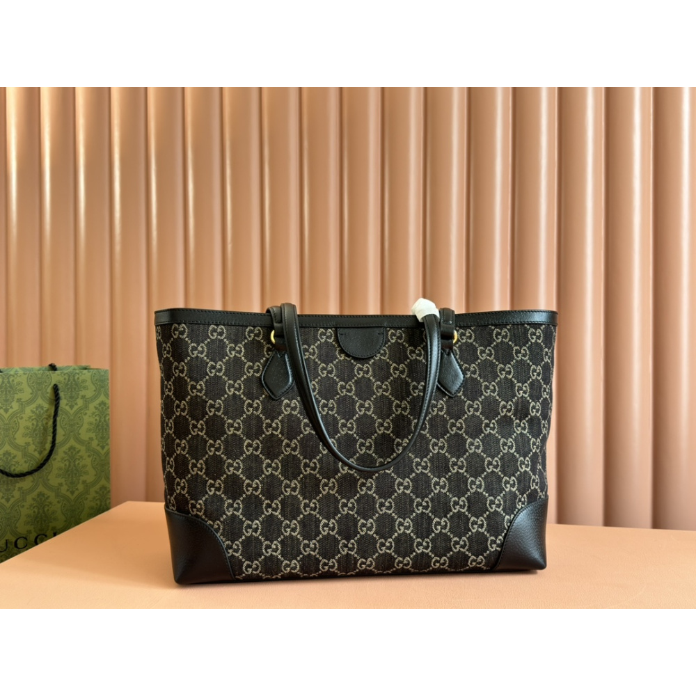 Bolsa Gucci Tote Ophidia Denim Preta 38x28x14cm