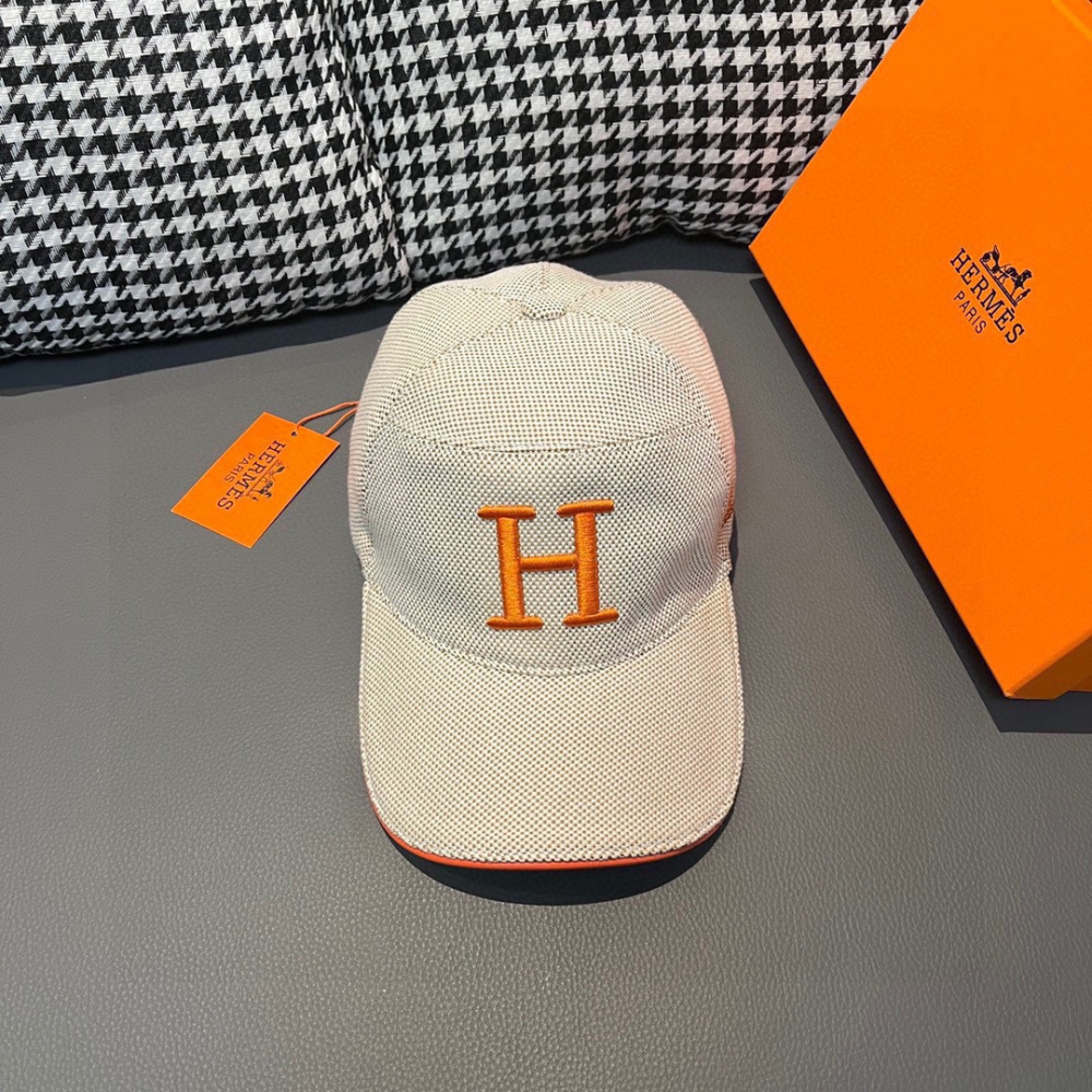 Boné Hermès Baseball Off/Laranja  Logo H