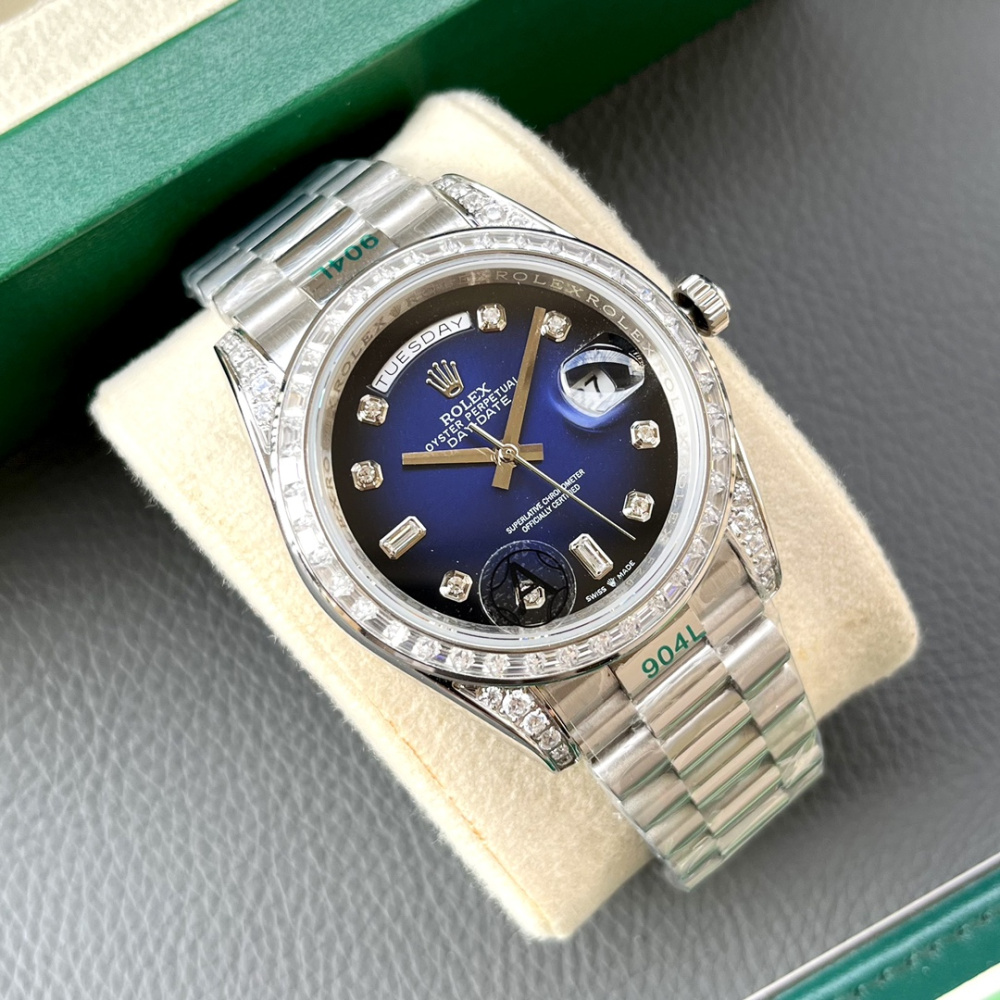 Rolex Day-Date Prata/Azul Marinho