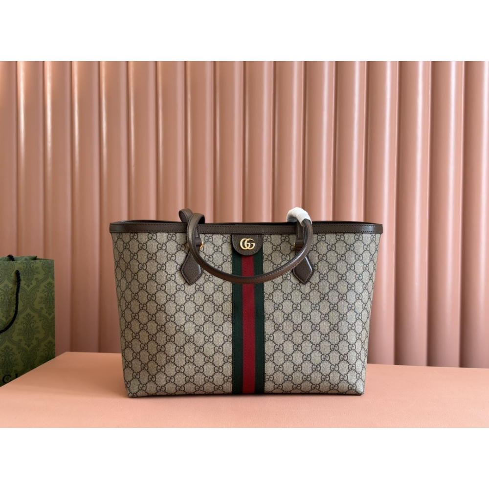Bolsa Gucci Tote Ophidia GG Marrom 38x28x14cm