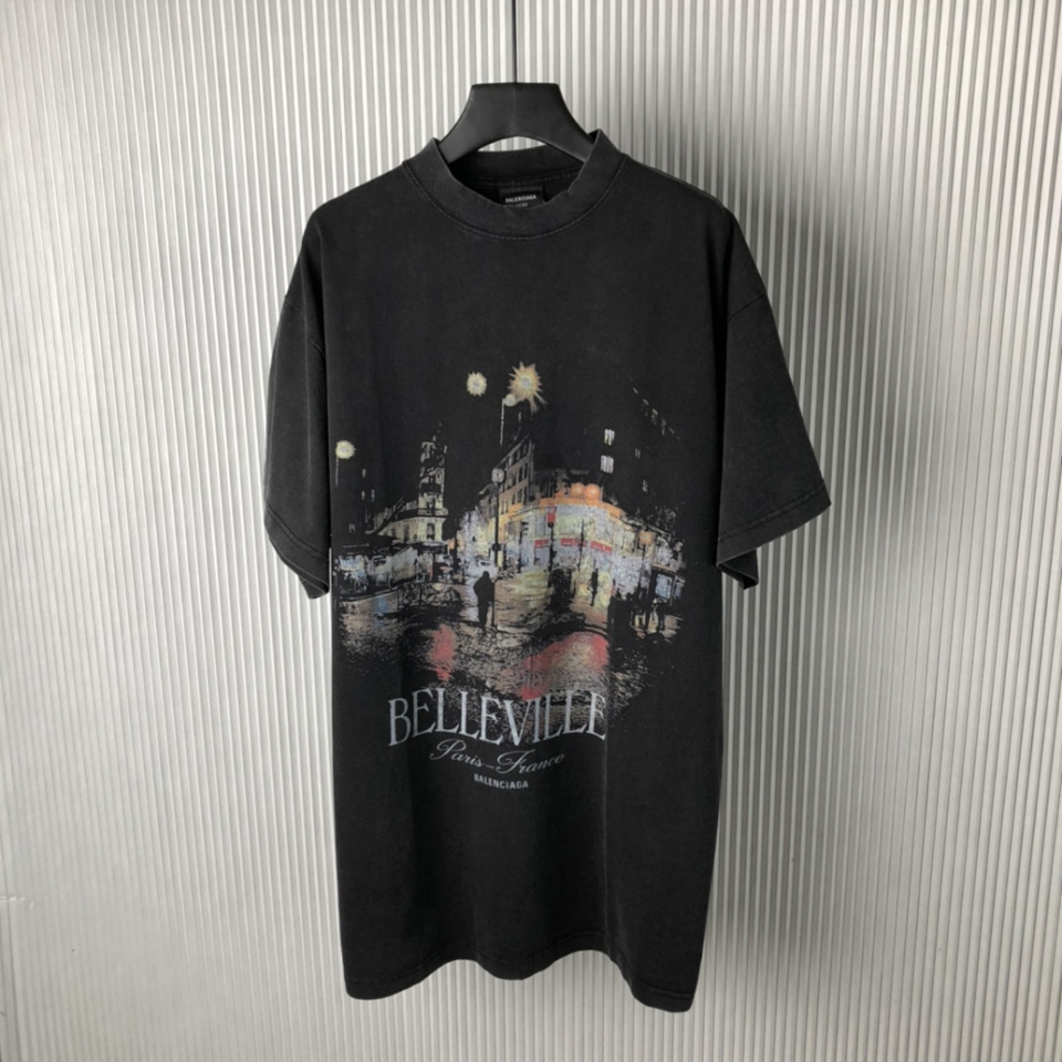 Camiseta de Algodão Balenciaga Oversize Belleville Preta
