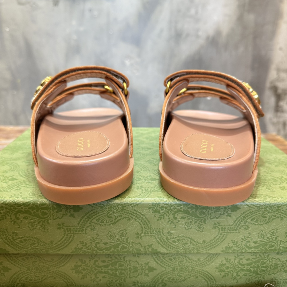 Sandália Gucci Double G-plaque em Raffia Bege