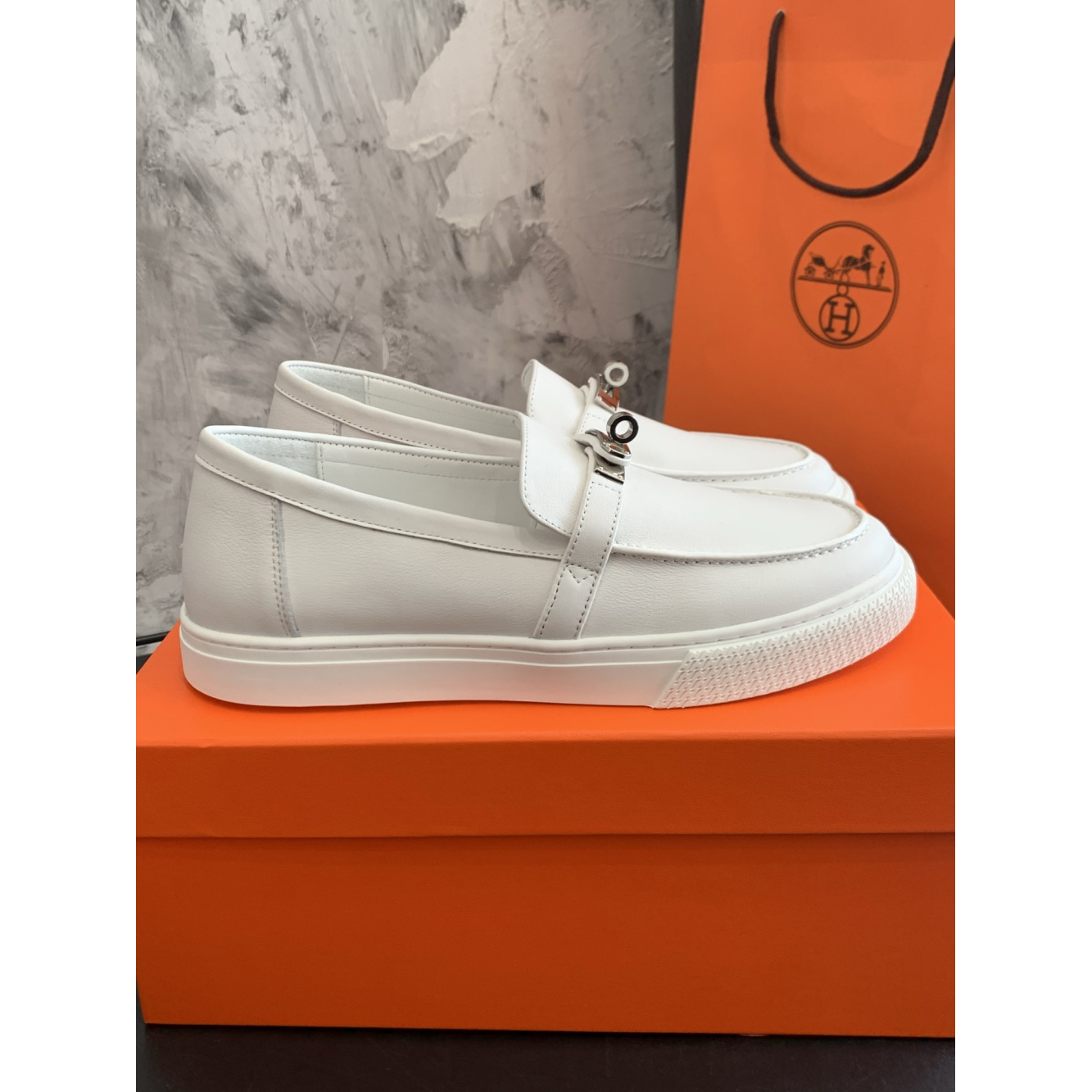 Tênis Hermès Slip-On Game em Couro Liso Branco