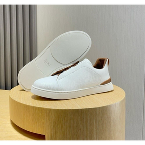 Zegna Triple Stitch em Couro Branco/Laranja