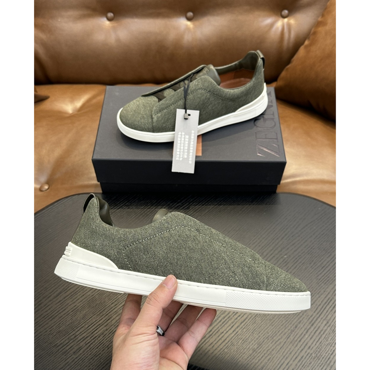 Zegna Triple Stitch em Tecido Verde Militar